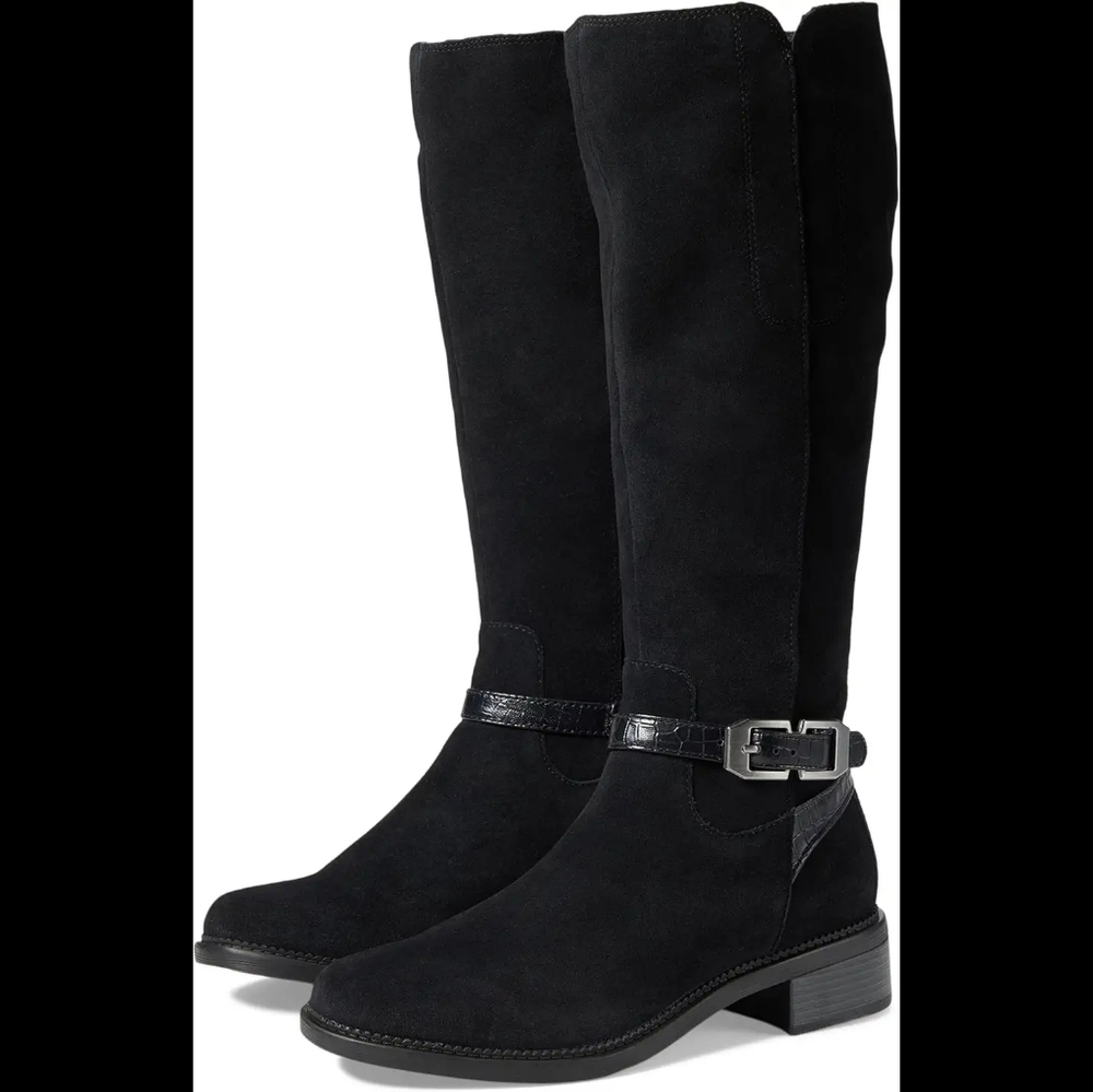 💎 NWOB | Clarks Maye Aster | Black Knee-High Suede Boots | Wide Calf | Size 6.5